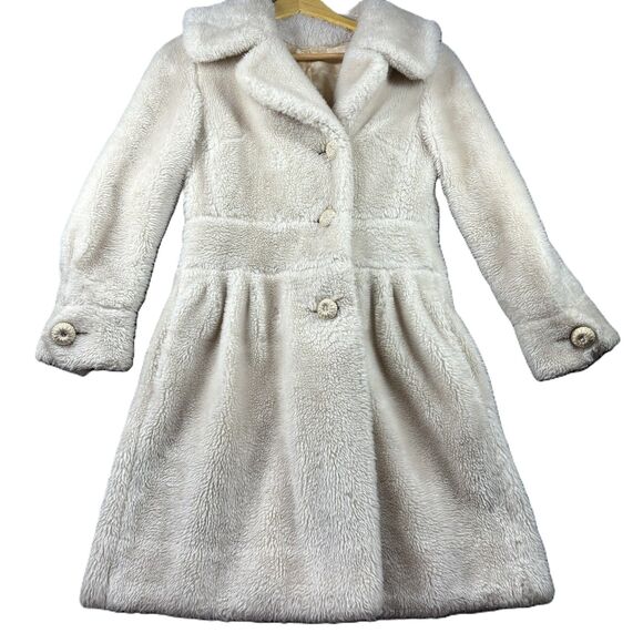 Dee Dee Deb Vintage 60s Faux Fur Teddy Bear Coat Button Front Cream Small - Picture 1 of 9